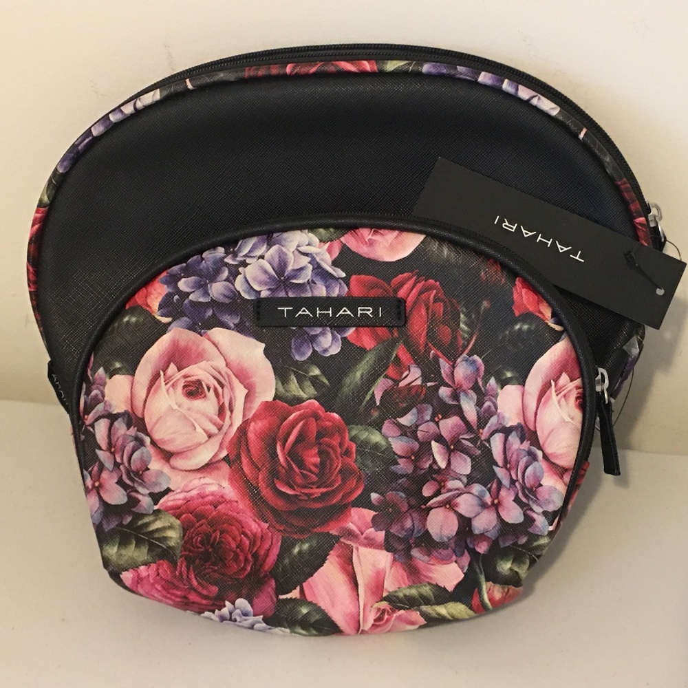 NWT Tahari set of 2 Autumn Bouquet dome makeup cosmetic bags